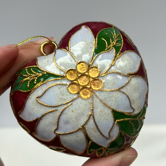Vintage enamelled metal cloisonné heart shaped ornament - Picture 4 of 6